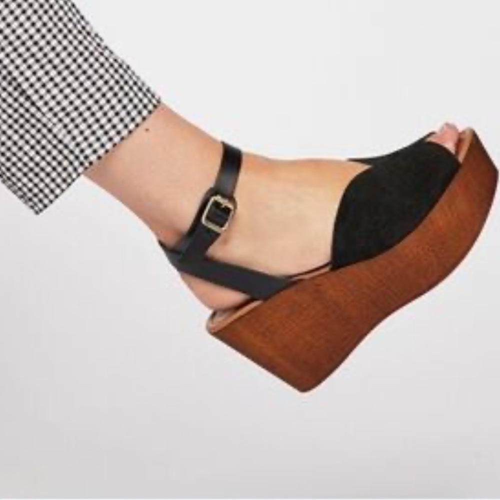 Seychelles Black Suede Ankle-Wrap Platform Sandals Size 7.5